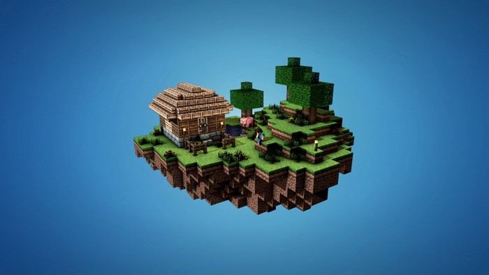Minecraft Floating Island with House and Animals