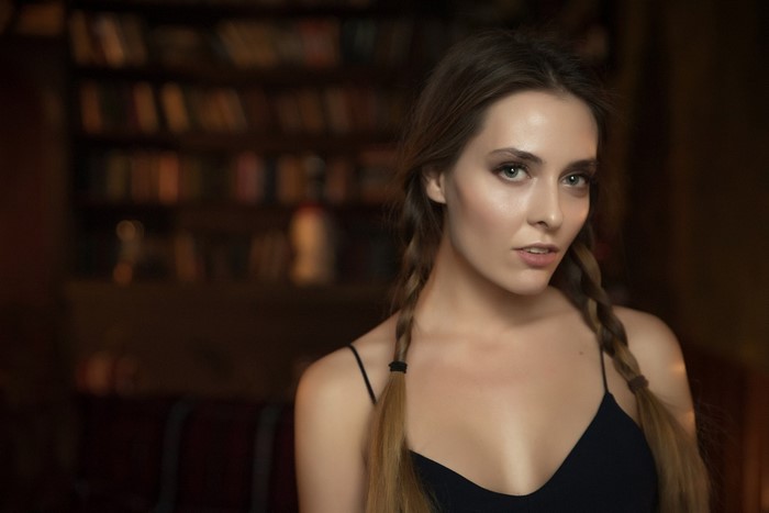 Amina Katinova portrait with pigtails