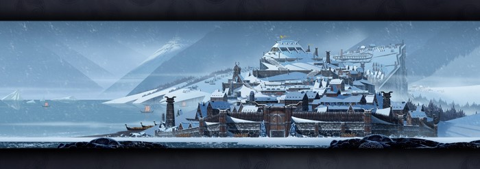 The Banner Saga: Viking settlement on a snowy coast