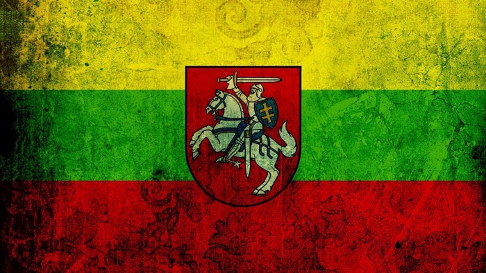 Lithuanian flag with coat of arms and grunge texture