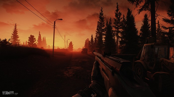 Escape from Tarkov Woods first-person shooter sunset