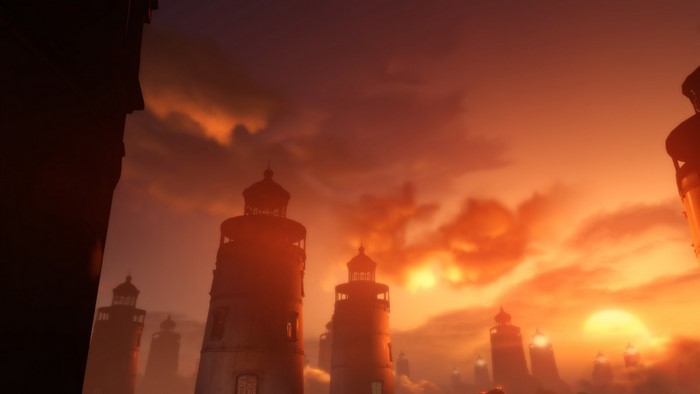 Lighthouses at sunset in BioShock Infinite: Burial at Sea