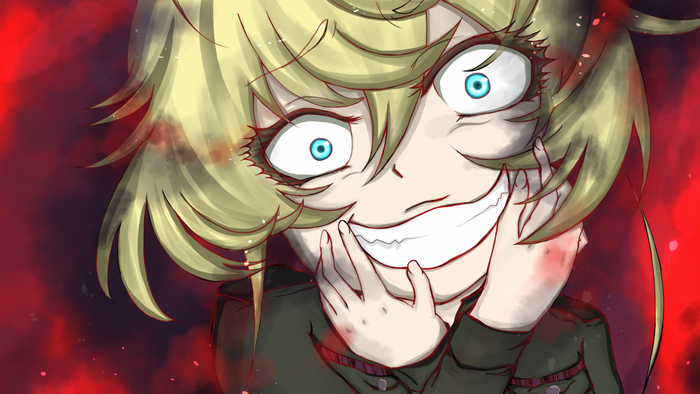 Tanya Degurechaff from Youjo Senki with a manic expression