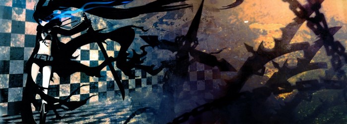 Black Rock Shooter with chains and checkered background