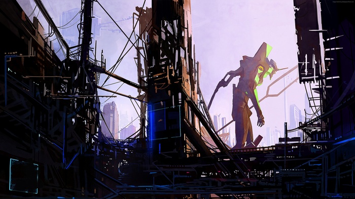 Robot in a futuristic city