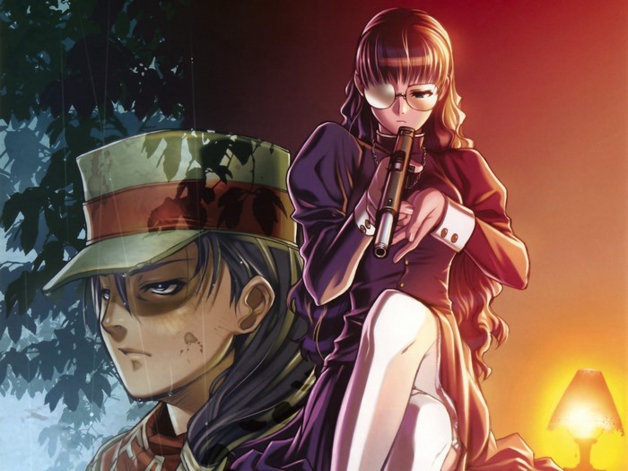 Roberta from Black Lagoon holding a gun