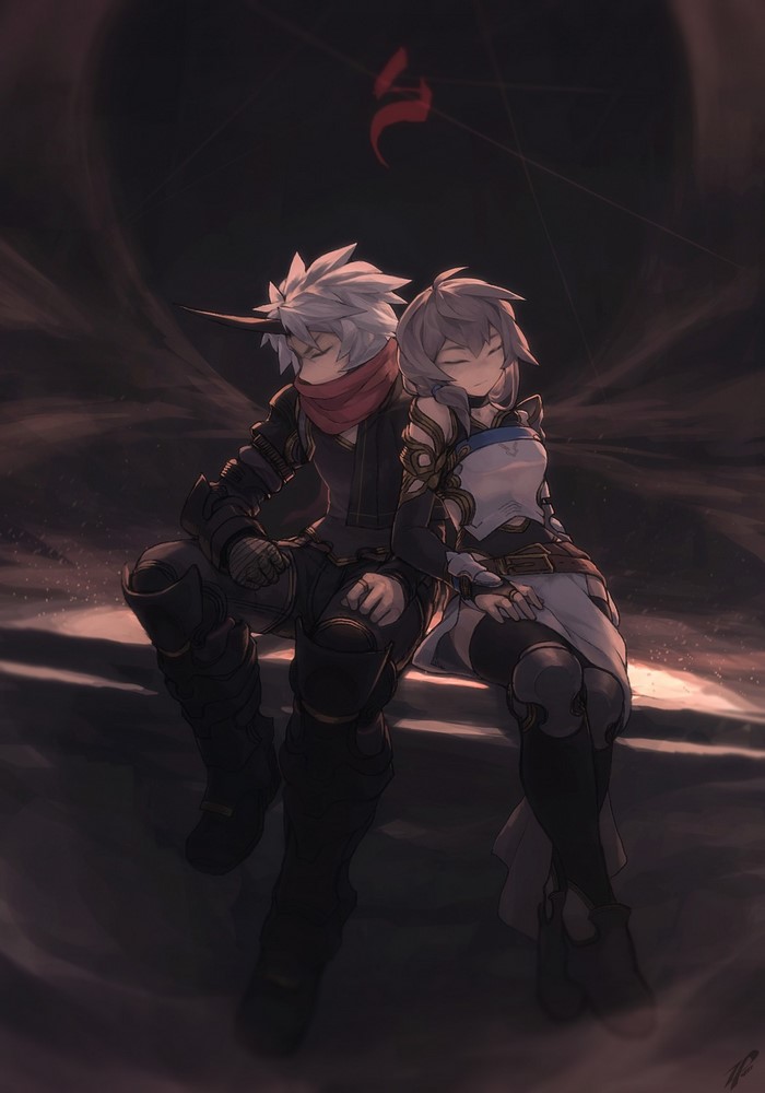 Anime characters with horns sitting together