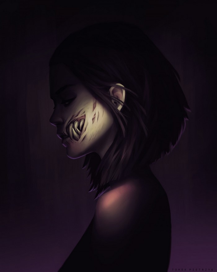 Illustration of a woman with monstrous teeth