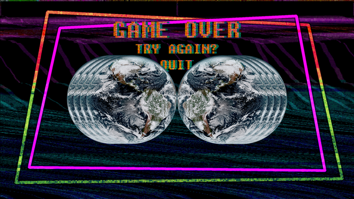 Game Over Screen with Earth and Glitch Art