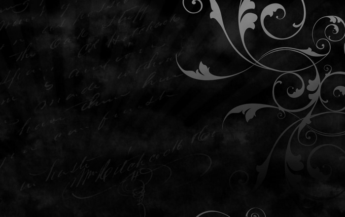 Black and white abstract floral design with script