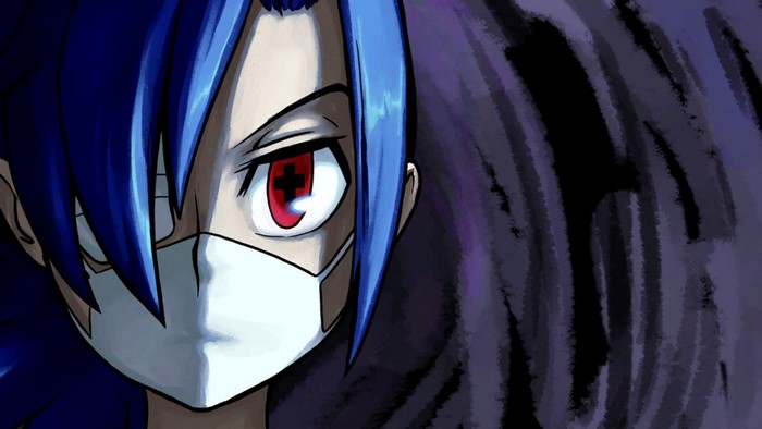 Skullgirls Character with Blue Hair and Red Eye