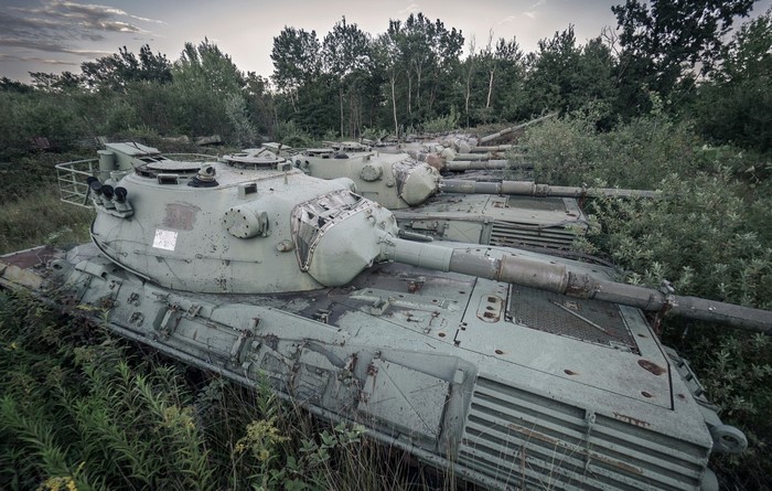 Abandoned Leopard 1 tanks in a field