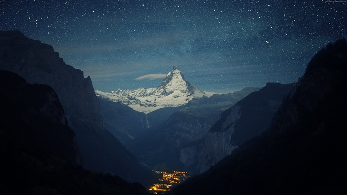 Matterhorn mountain in Switzerland at night 4K