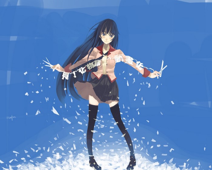 Hitagi Senjougahara from Monogatari Series cutting paper