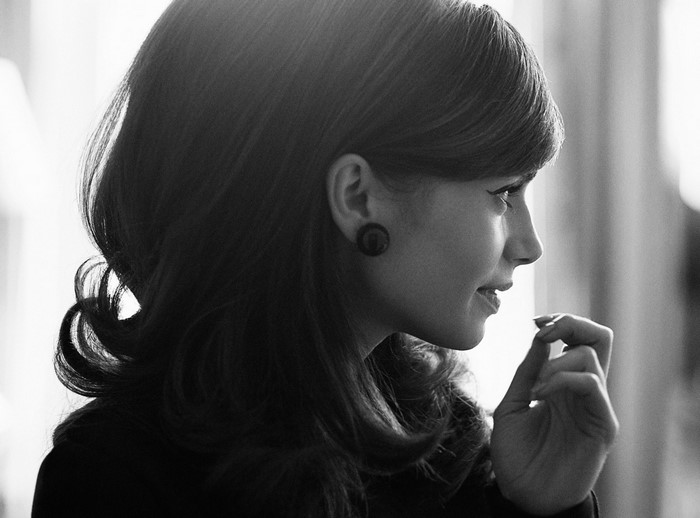 Lily Collins in monochrome portrait