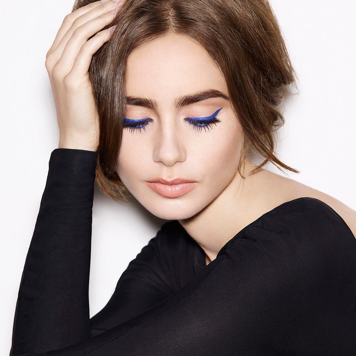 Lily Collins with blue eyeliner