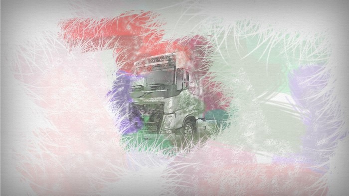 Truck illustration with abstract colorful brush strokes