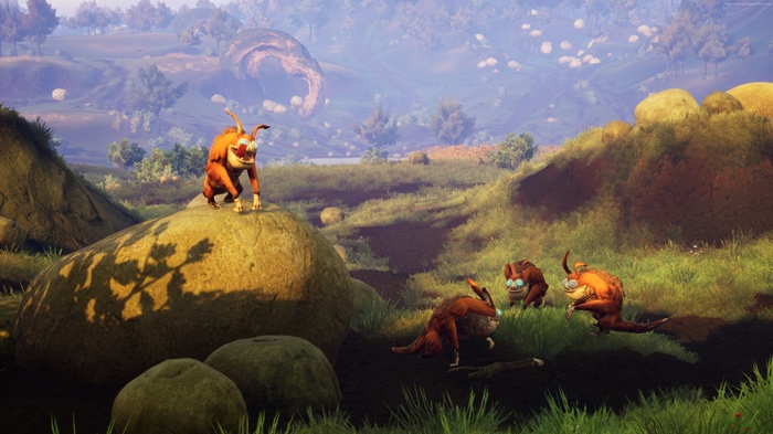 Creatures in a grassy landscape