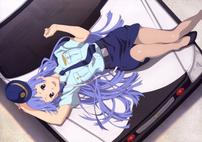 Nagi Kannagi lying on a police car