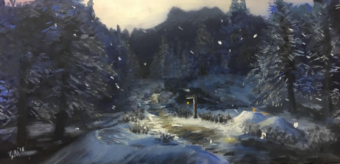 The Elder Scrolls V Skyrim snowy forest path painting