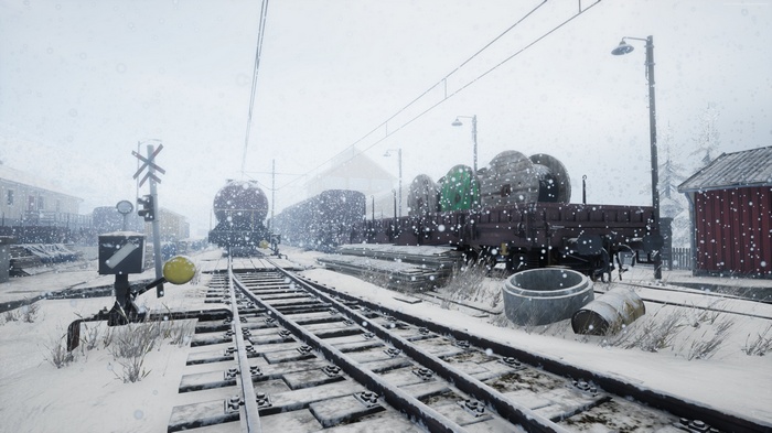 Train yard in snow with Vigor 4K
