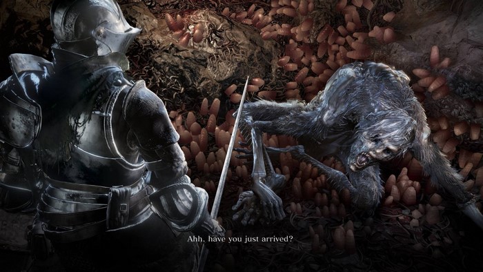 Knight facing a creature in Dark Souls III