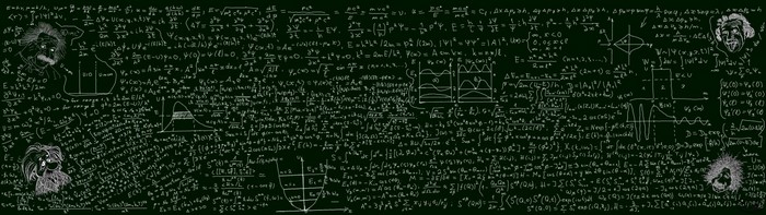 Physics formulas and diagrams on a blackboard