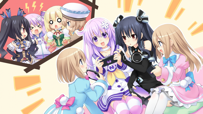 Hyperdimension Neptunia characters playing video games