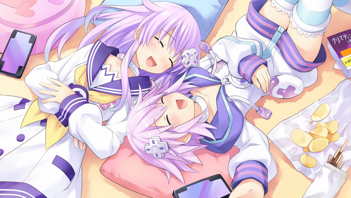 Nepgear and Neptune from Hyperdimension Neptunia lying down