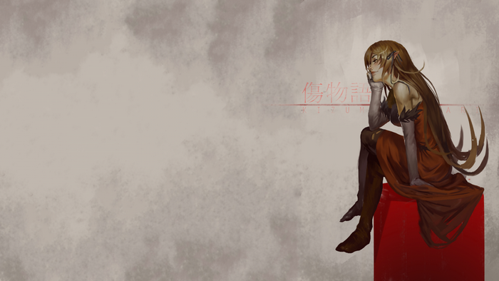 Girl from Monogatari Series sitting on a red cube
