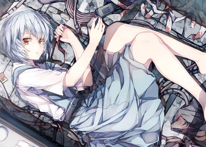 Ayanami Rei from Neon Genesis Evangelion in Blue Dress