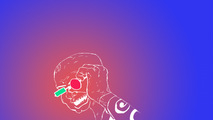Illustration of a skull with a syringe and red circles