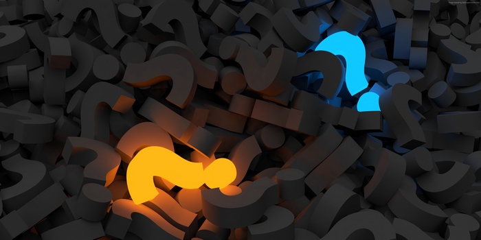 Pile of 3D question marks with yellow and blue highlights