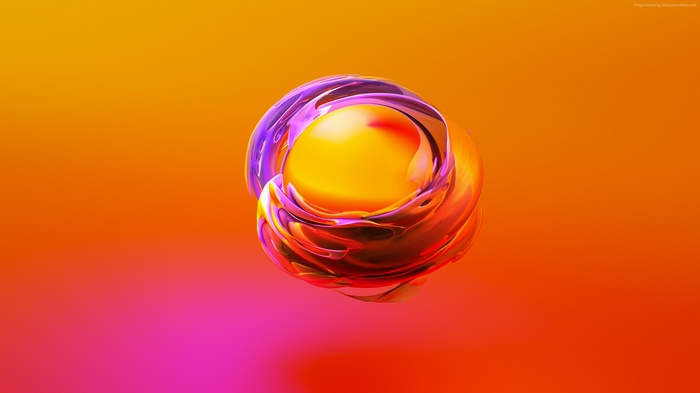 Abstract 3D sphere with orange and purple swirls