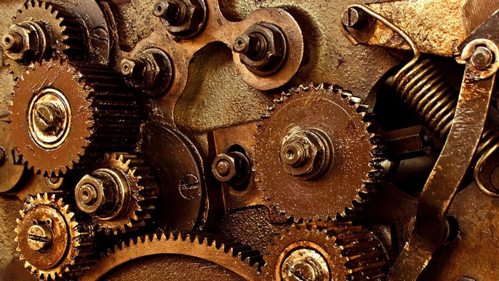 Close up of old rusty gears and machinery