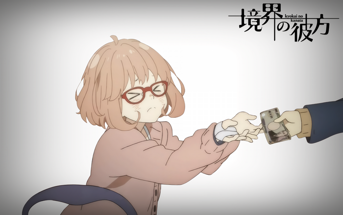 Mirai Kuriyama from Kyoukai no Kanata receiving money
