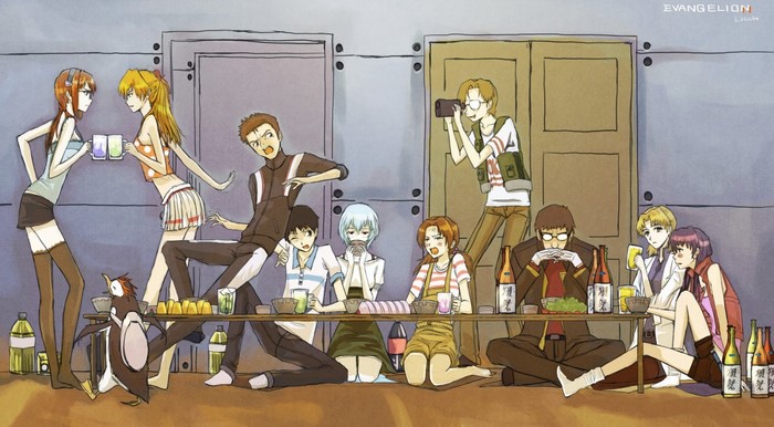 Neon Genesis Evangelion Characters Relaxing Indoors