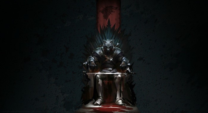 Wolf warrior on the Iron Throne from A Song of Ice and Fire