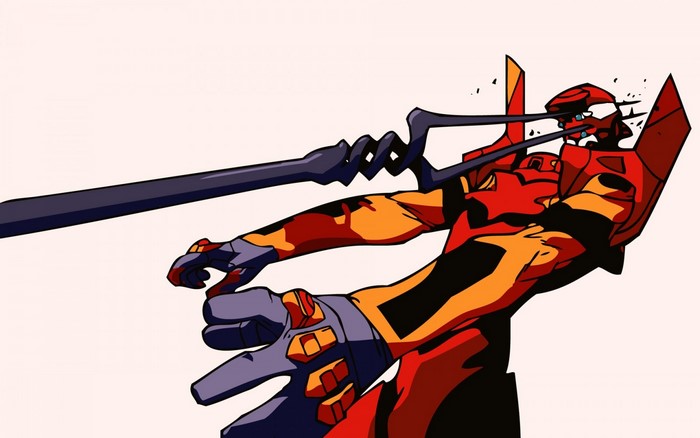 EVA Unit 02 from Neon Genesis Evangelion with a weapon