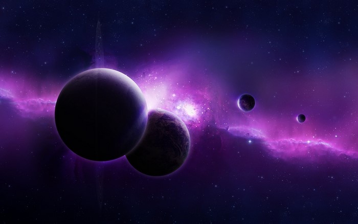 Purple Nebula with Planets in Outer Space