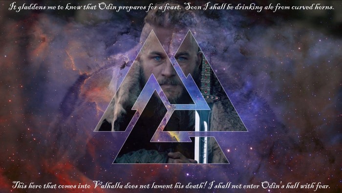 Ragnar Lothbrok from Vikings in space with Valknut symbol