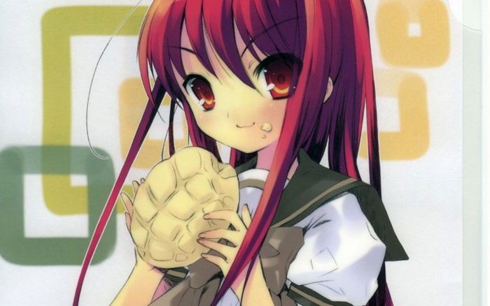 Shana from Shakugan no Shana holding a melon bread