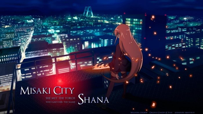 Shana from Shakugan no Shana in Misaki City at Night