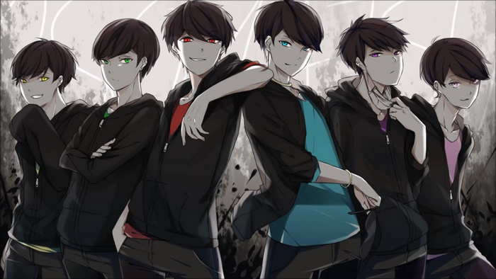 Six anime boys with different colored eyes