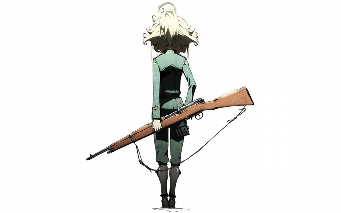 Tanya Degurechaff from Youjo Senki holding a rifle