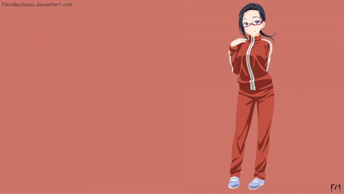 Sat Sakie from Demi-chan wa Kataritai wearing a tracksuit