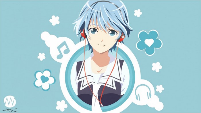Fuuka Akitsuki listening to music with headphones