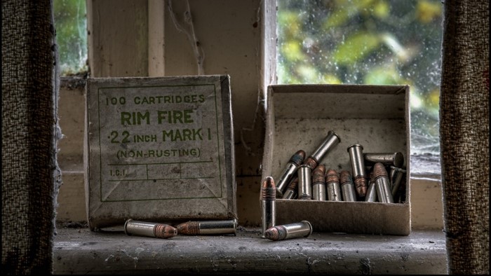 Box of .22 Rim Fire Mark 1 Ammunition on a Window Ledge