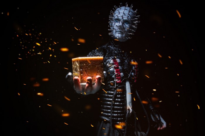 Pinhead from Hellraiser holding Lemarchand's box