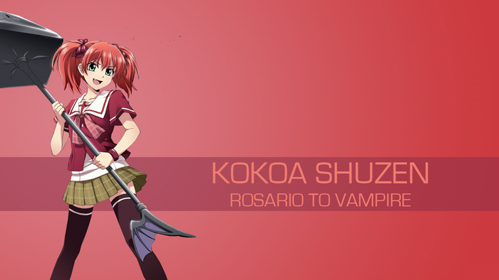 Kokoa Shuzen from Rosario + Vampire holding a weapon
